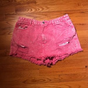 Pink acid washed shorts